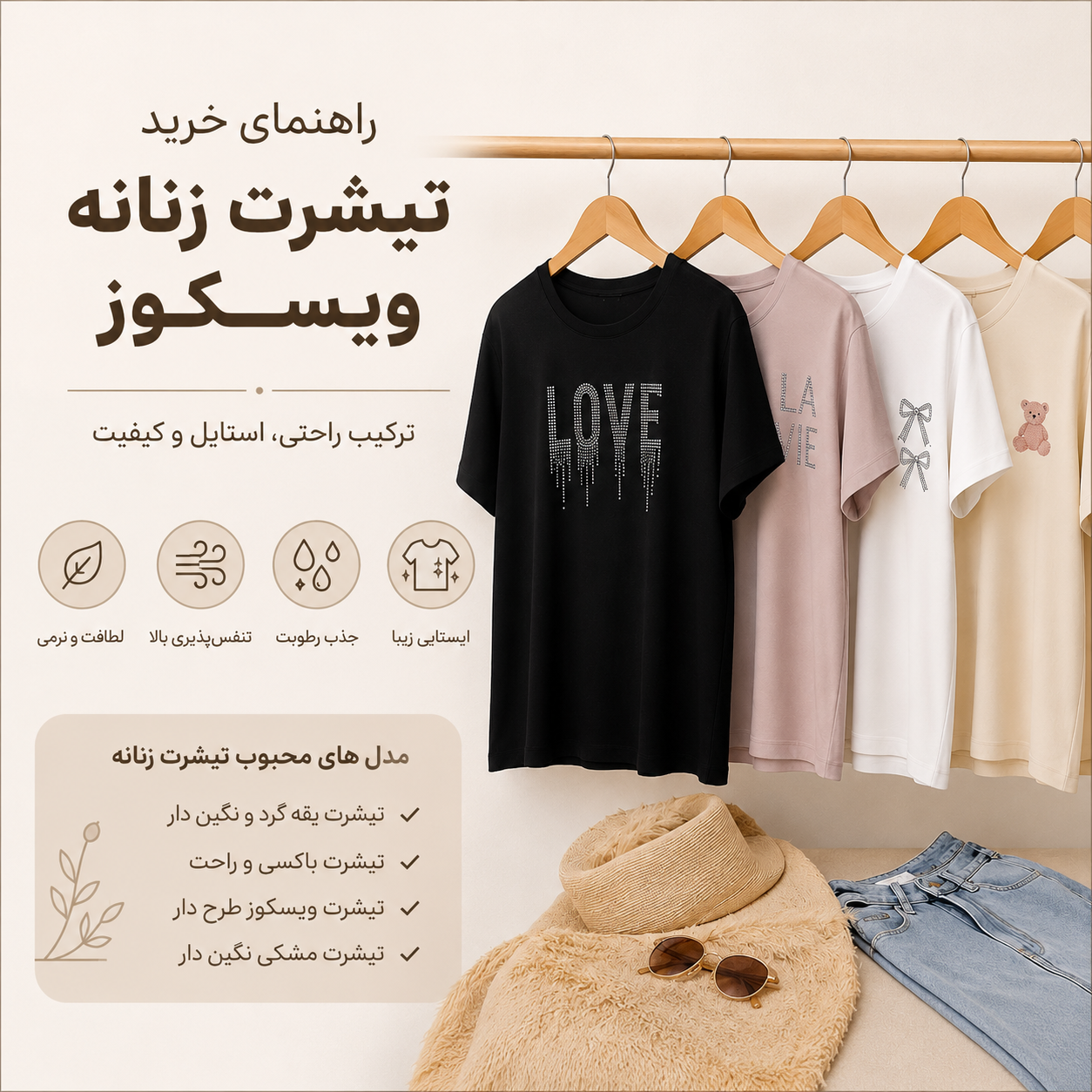 راهنمای خرید تیشرت زنانه ویسکوز؛ ترکیب راحتی، استایل و کیفیت