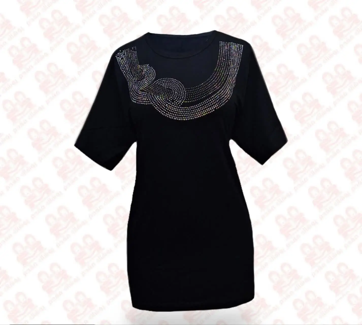 تیشرت زنانه نگین دار پنبه مشکی کد300-005