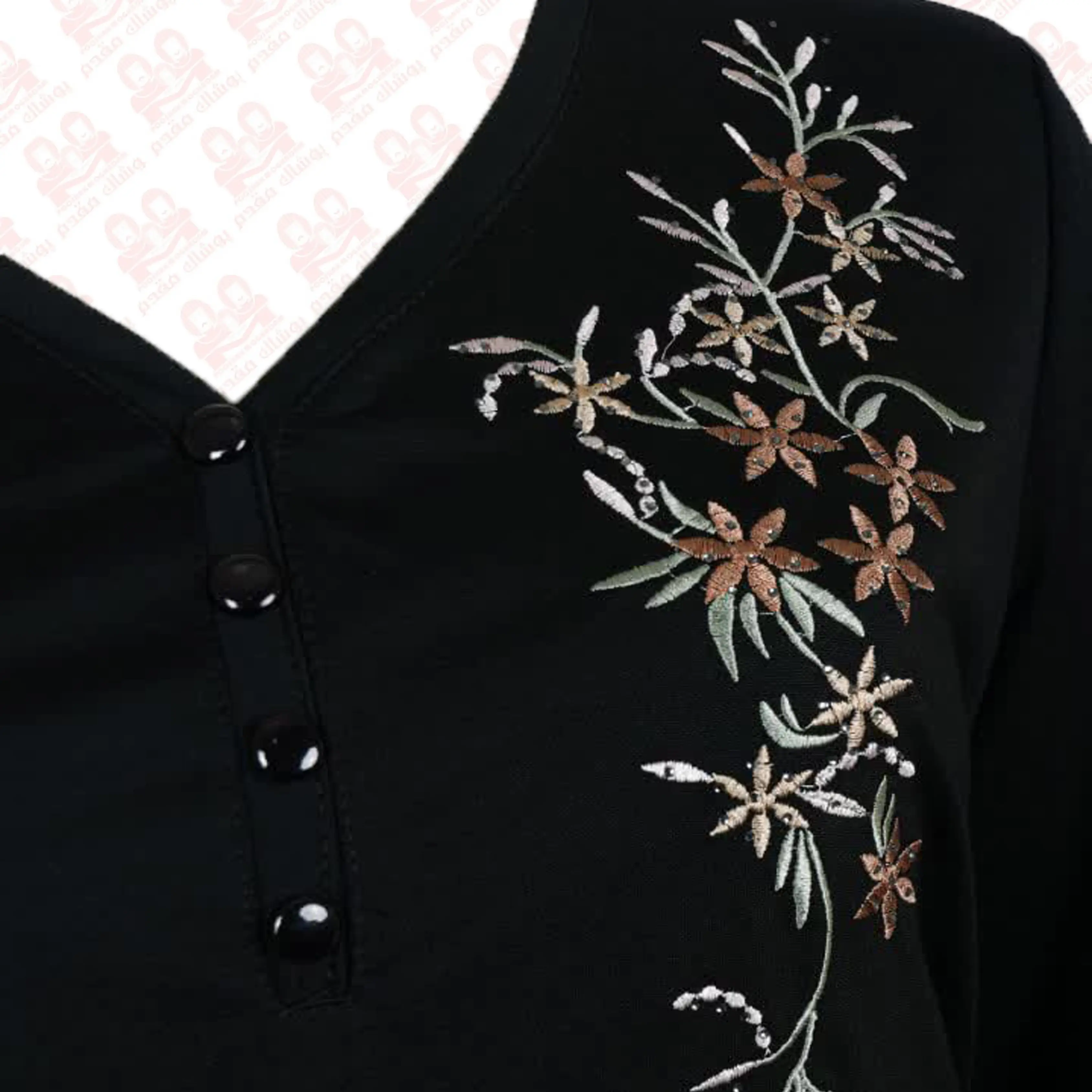 تونیک زنانه سه دکمه جودون گلدوزی مشکی کد1900-11116 سایز6XL
