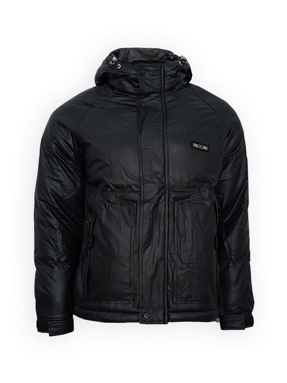 کاپشن مردانه کلاهدار چرم مصنوعی مشکی CN2703 سایز4XL