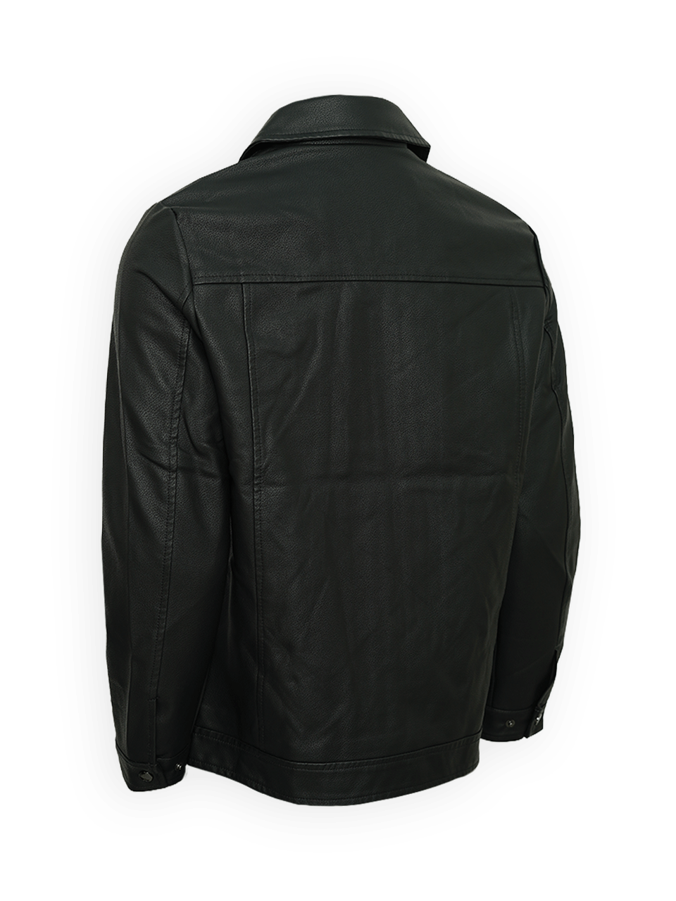 کاپشن مردانه یقه دار چهارجیب چرم مشکی CN6320 سایز2XL