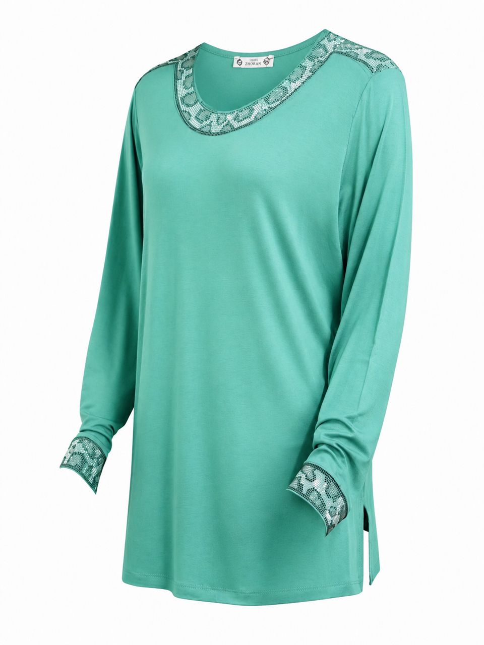بلوز زنانه پلنگی ویلفو نگین دار سبز BX3070 سایز4XL