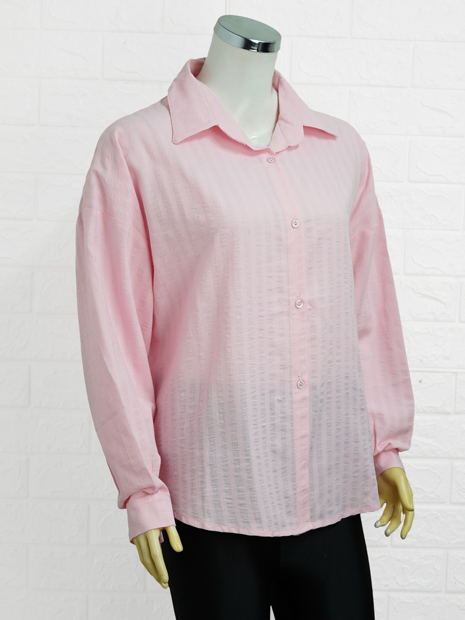 شومیز زنانه آستین بلند لنین صورتی DQ1035